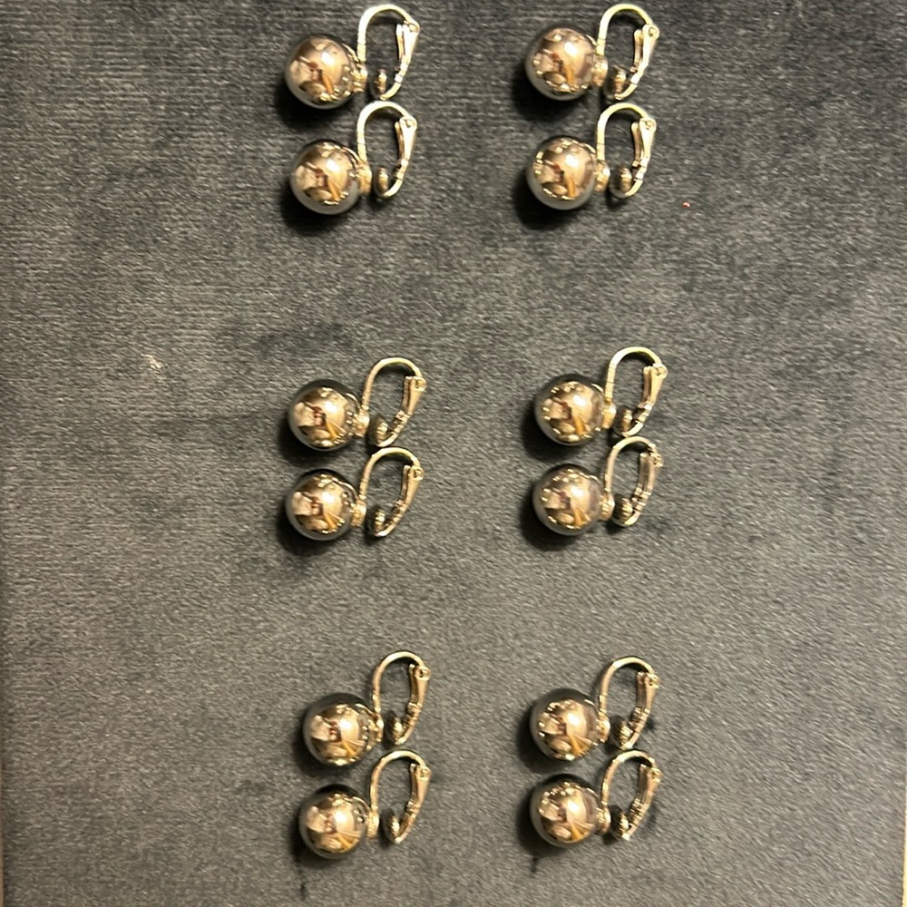 6 pairs of silver ball clip-on earrings